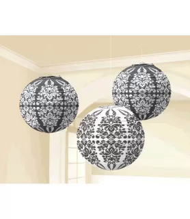 Black and White Damask Paper Lanterns (3ct)