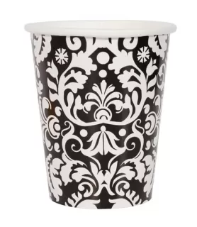 Black Damask 9oz Paper Cups (8ct)