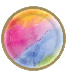 Summer 'Rainbow Watercolor' Large Paper Plates (8ct)