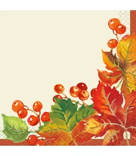 Fall Autumn 'Berries and Leaves' Small Napkins (16ct)