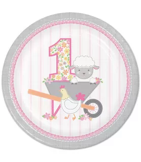 1st Birthday 'Farmhouse Girl' Large Paper Plates (8ct)