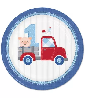 1st Birthday 'Farmhouse Boy' Large Paper Plates (8ct)
