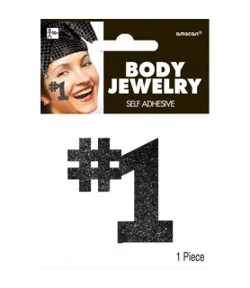 Black #1 Glitter Body Jewelry / Favor (1ct)