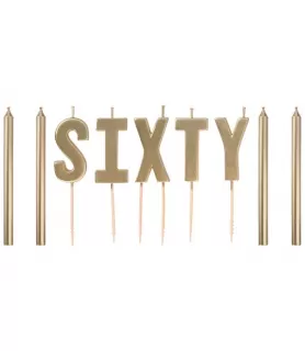 Birthday 'Golden Age' 60th Birthday Cake Candle Set (9pcs)