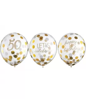 Birthday 'Golden Age' 50th Birthday Latex Confetti Balloons (6ct)