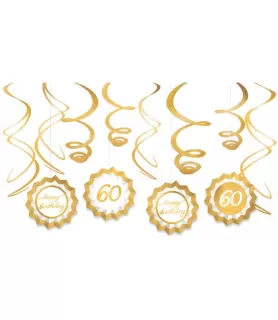 Birthday 'Golden Age' 60th Birthday Fan and Swirl Hanging Decoration Kit (12pc)
