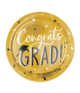 Graduation 'Hats Off!' Metallic Extra Large Paper Plates (8ct)