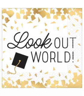 Graduation 'Look Out World!' Foil Small Napkins 3-ply (16ct)
