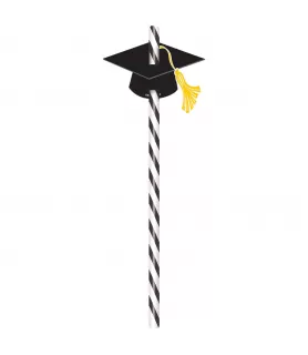 Graduation Paper Straws with Grad Cap Cutouts (12ct)