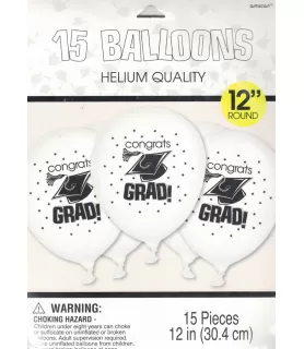 Graduation Congrats Grad! Doodle Print Latex Balloons in White (15ct)