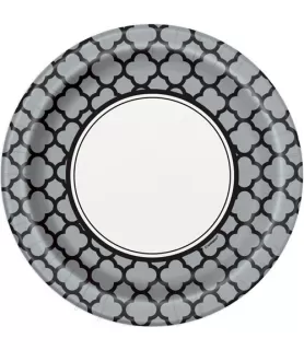 Grey Quatrefoil Small Paper Plates (8ct)
