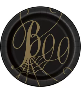 Halloween 'Black and Gold Spider Web' Small Paper Plates (8ct)