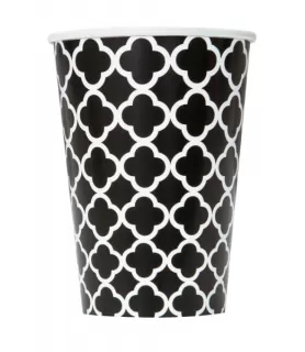 Black Quatrefoil 12oz Paper Cups (6ct)