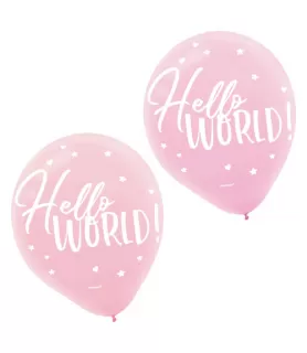 Baby Shower 'Hello World Girl' Latex Balloons (15ct)