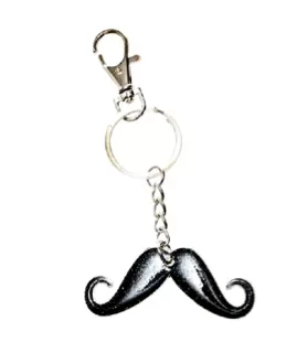 Black Glitter 'Flash My Stache!' Mustache Key Chain (1ct)