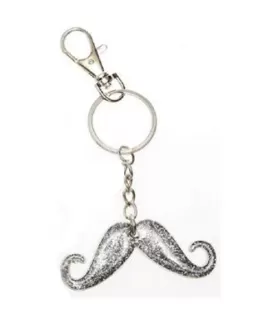 Silver Glitter 'Flash My Stache!' Mustache Key Chain (1ct)
