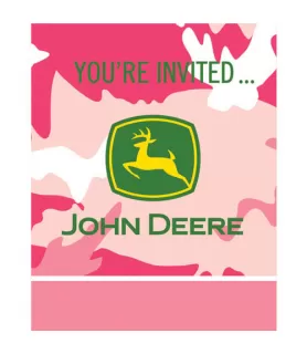 John Deere Pink Camouflage Invitations w/ Envelopes (8ct)