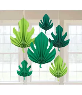 Hawaiian Luau Tropical Leaves Paper Fan Decorations (6pc)