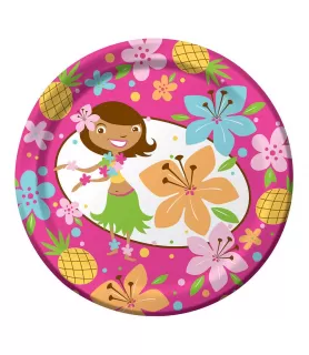 Hawaiian Luau 'Pink Luau Fun' Small Paper Plates (8ct)