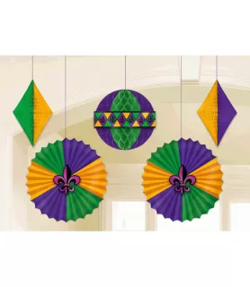 Mardi Gras Deluxe Hanging Decorations (5pc)