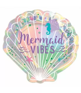 Mermaid 'Shimmering Mermaids' Iridescent Foil Shaped Small Paper Plates (8ct)