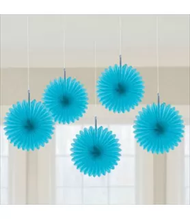 Bright Blue Mini Hanging Fan Decorations (5ct)