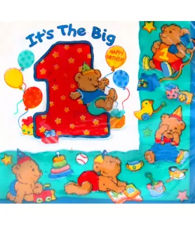 1st Birthday 'It's the Big 1' Teddy Bear Boy Small Napkins (16ct)