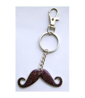 Purple Glitter 'Flash My Stache!' Mustache Key Chain (1ct)