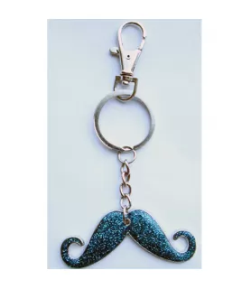 Teal Glitter 'Flash My Stache!' Mustache Key Chain (1ct)