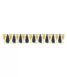 New Year's 'Black Gold and Silver' Deluxe Glitter Tassel Garland (10ft)