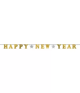 New Year's 'Black Gold and Silver' Glitter Banner (1ct)