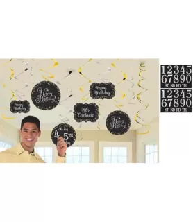 Happy Birthday 'Sparkling Celebration' Customizable Hanging Swirl Decorations (12pc)