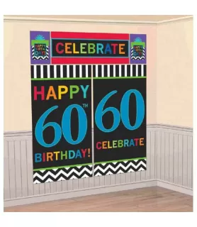 Over the Hill 'Chevron and Stripes' 60th Birthday Wall Poster Decorating Kit (5pc)