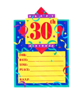 Over the Hill 'Colorblock' 30th Birthday Invitations w/ Envelopes (8ct)