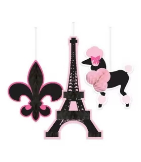 Bridal Shower 'A Day in Paris' Hanging Honeycomb Decorations (3pc)