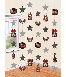 Rock On Skull and Flames Hanging String Decorations (6ct)