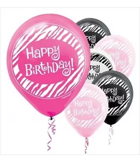 Zebra Stripes 'Pink and Black' Animal Print Latex Balloons (15ct)
