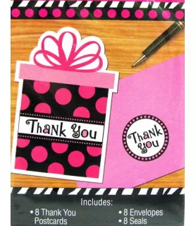 Polka Dot 'Pink and Black' Thank You Note Set w/ Envelopes (8ct)