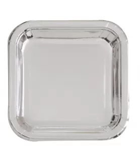Silver Shiny Metallic Large Square Paper Plates (8ct)