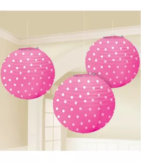 Pink Polka Dot Paper Lanterns (3ct)
