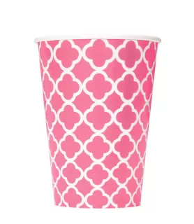 Hot Pink Quatrefoil 12oz Paper Cups (6ct)