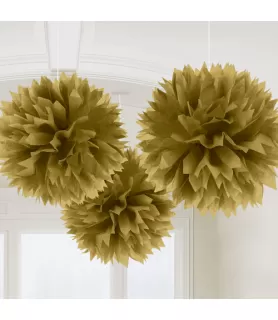 Gold Fluffy Pom Pom Decorations (3ct)