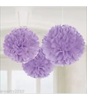 Lilac Purple Large Fluffy Pom Pom Hanging Decorations (3ct)