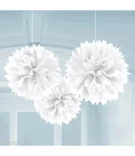 White Large Fluffy Pom Pom Hanging Decorations (3ct)