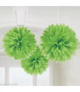Kiwi Lime Green Large Fluffy Pom Pom Hanging Decorations (3ct)