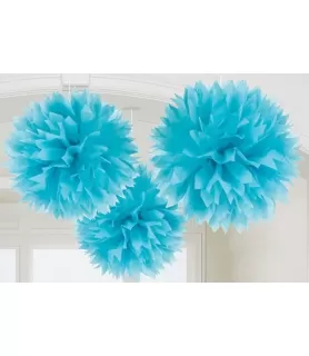 Blue Caribbean Large Fluffy Pom Pom Hanging Decorations (3ct)