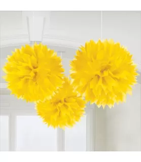 Yellow Large Fluffy Pom Pom Hanging Decorations (3ct)