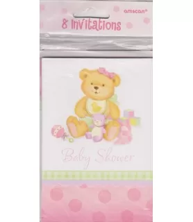 Precious Bear Pink Invitations w/ Env. (8ct)