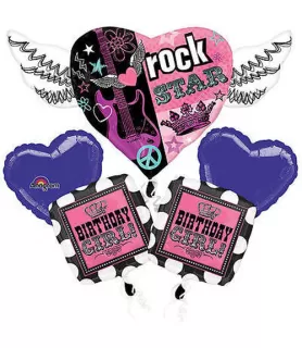 Princess Rocker Foil Mylar Balloon Bouquet (5pc)