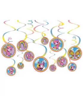 Rainbow Butterfly Unicorn Kitty Hanging Swirl Decorations (12pc)